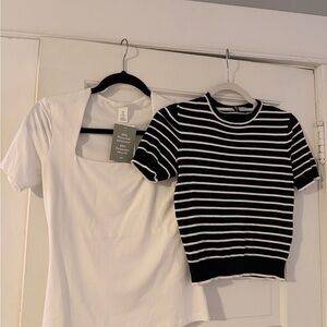 Combo pack 2 Brand NEW-  H&M Monochrome Striped Tee. White square tshirt